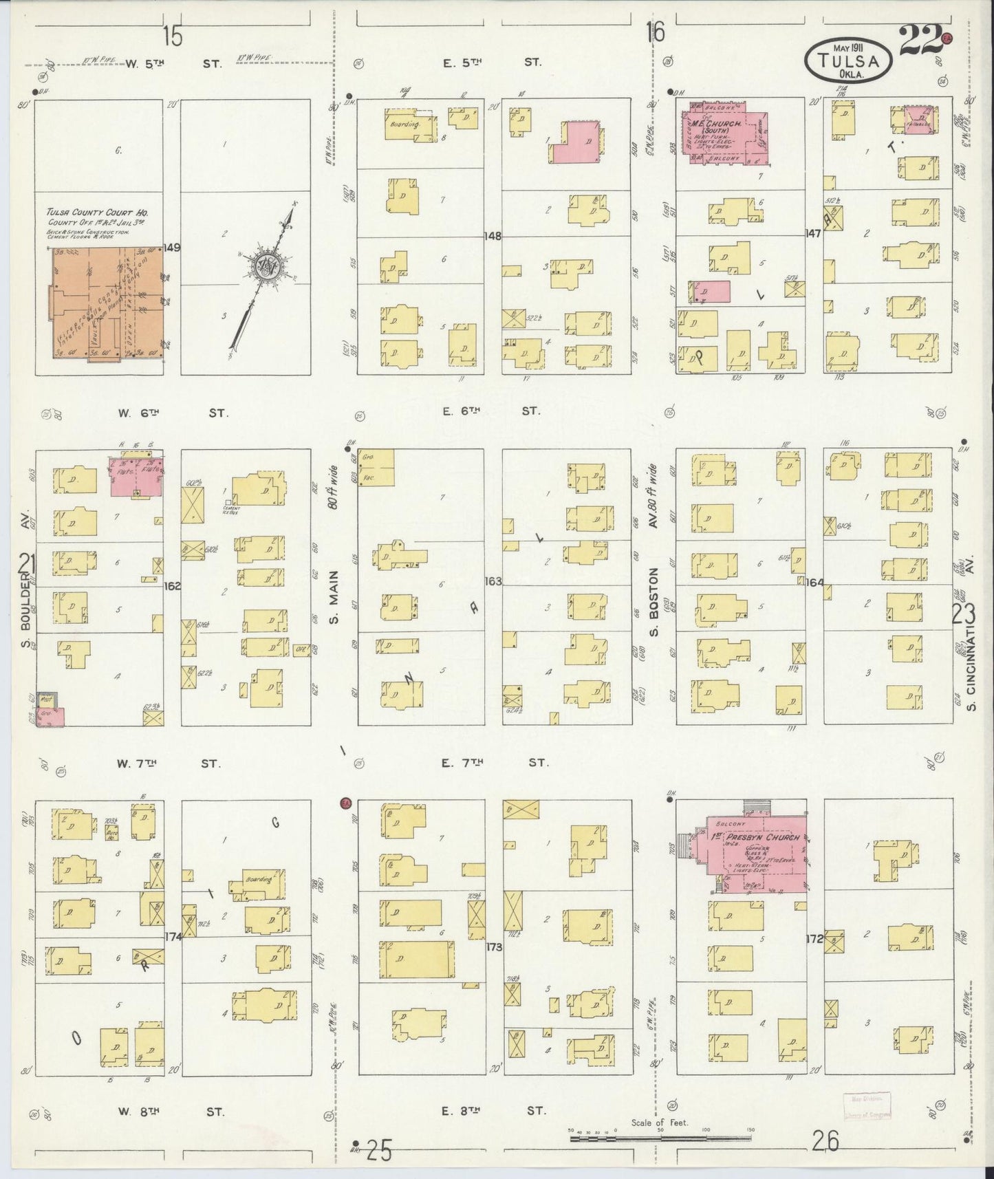 Sanborn Fire Insurance Map from Tulsa, Tulsa County, Oklahoma (1911), Sheet #0022 - Complete Map Set gallery image, historic Sanborn map, vintage wall art, Oklahoma Oklahoma