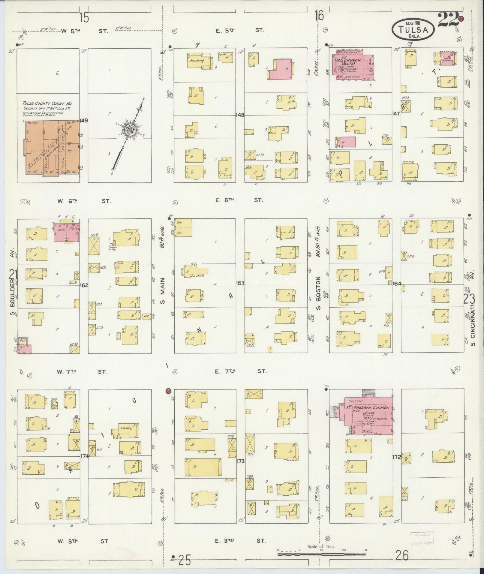 Sanborn Fire Insurance Map from Tulsa, Tulsa County, Oklahoma (1911), Sheet #0022 - Complete Map Set gallery image, historic Sanborn map, vintage wall art, Oklahoma Oklahoma