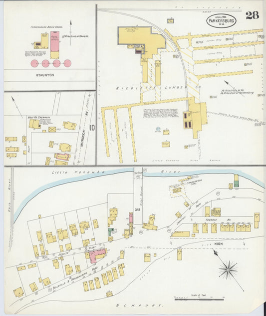 Sanborn Fire Insurance Map from Parkersburg, Wood County, West Virginia (1904), Sheet #0028 - Historic Sanborn Fire Insurance Map Print, vintage old map wall art, antique decor, genealogy gift, West Virginia West Virginia map