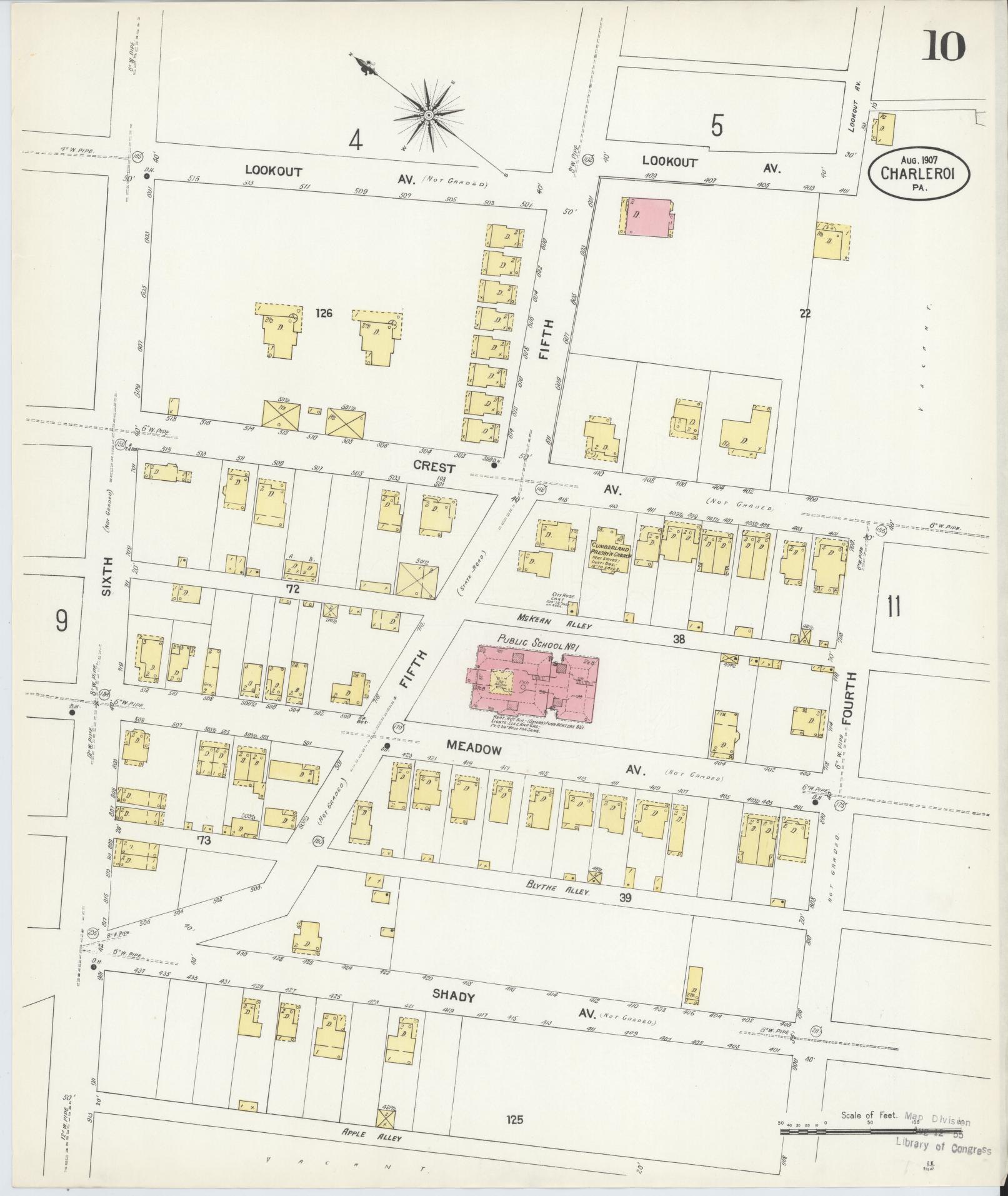 Sanborn Fire Insurance Map from Charleroi, Washington County, Pennsylvania (1907), Sheet #0010 - Historic Sanborn Fire Insurance Map Print, vintage old map wall art, antique decor, genealogy gift, Pennsylvania Pennsylvania map