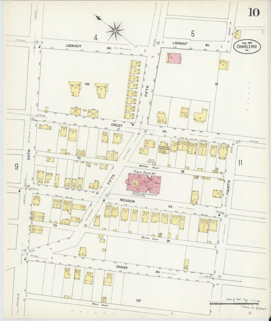 Sanborn Fire Insurance Map from Charleroi, Washington County, Pennsylvania (1907), Sheet #0010 - Historic Sanborn Fire Insurance Map Print, vintage old map wall art, antique decor, genealogy gift, Pennsylvania Pennsylvania map
