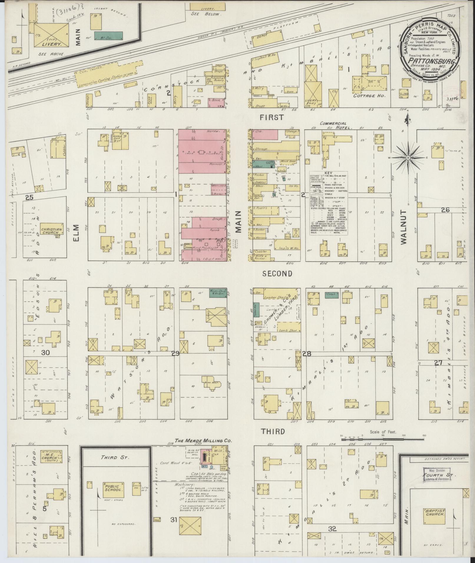 Sanborn Fire Insurance Map from Pattonsburg, Daviess County, Missouri (1894), Sheet #0001 - Historic Sanborn Fire Insurance Map Print, vintage old map wall art, antique decor, genealogy gift, Missouri Missouri map