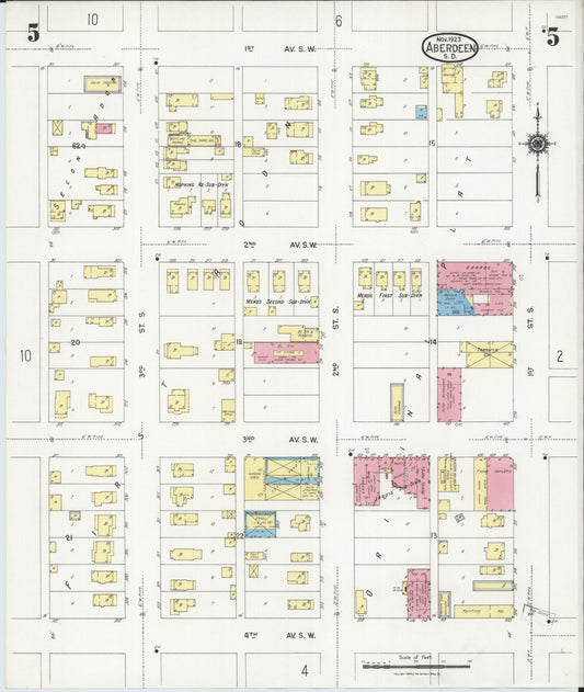 Sanborn Fire Insurance Map from Aberdeen, Brown County, South Dakota (1923), Sheet #0005 - Historic Sanborn Fire Insurance Map Print, vintage old map wall art, antique decor, genealogy gift, South Dakota South Dakota map