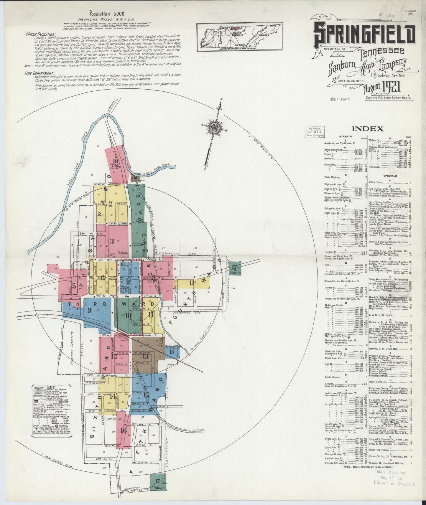 Sanborn Fire Insurance Map from Springfield, Robertson County, Tennessee. (1921) – Historic Sanborn Fire Insurance Map Print