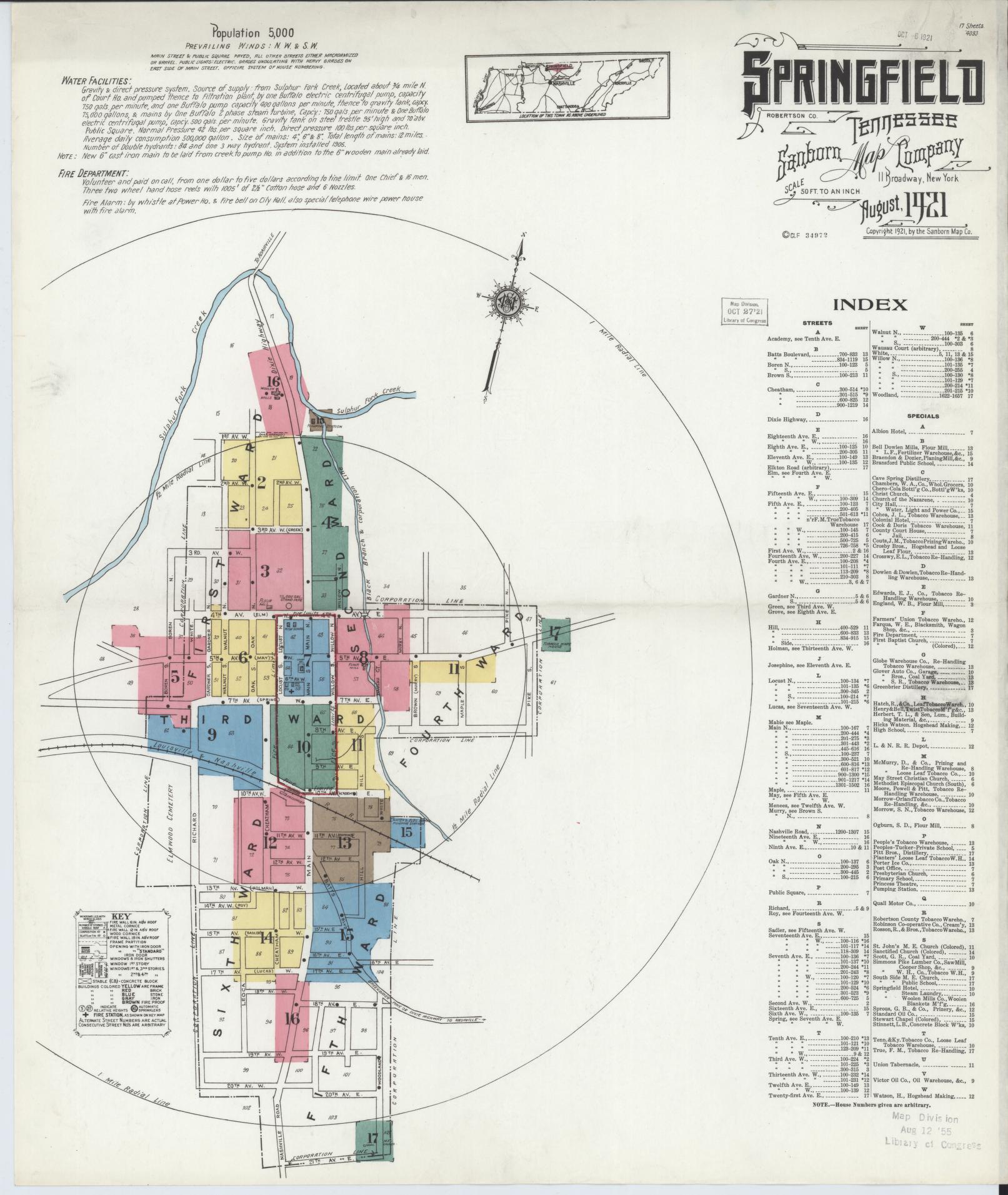 Sanborn Fire Insurance Map from Springfield, Robertson County, Tennessee. (1921) – Historic Sanborn Fire Insurance Map Print