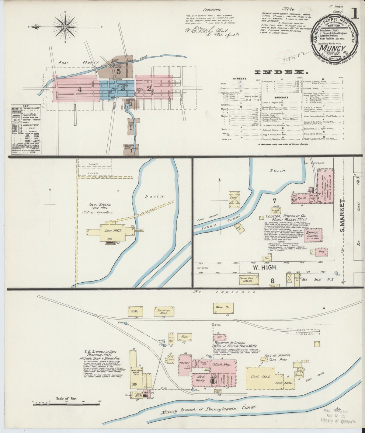 Sanborn Fire Insurance Map from Muncy, Lycoming County, Pennsylvania (1890), Sheet #0001 - Complete Map Set gallery image, historic Sanborn map, vintage wall art, Pennsylvania Pennsylvania