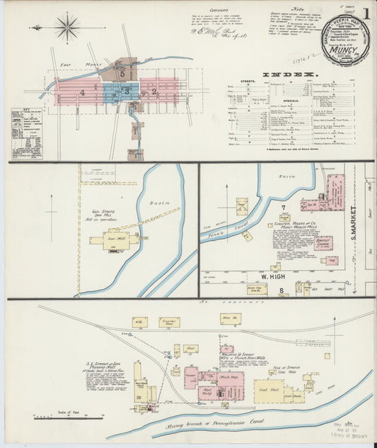 Sanborn Fire Insurance Map from Muncy, Lycoming County, Pennsylvania (1890), Sheet #0001 - Complete Map Set gallery image, historic Sanborn map, vintage wall art, Pennsylvania Pennsylvania