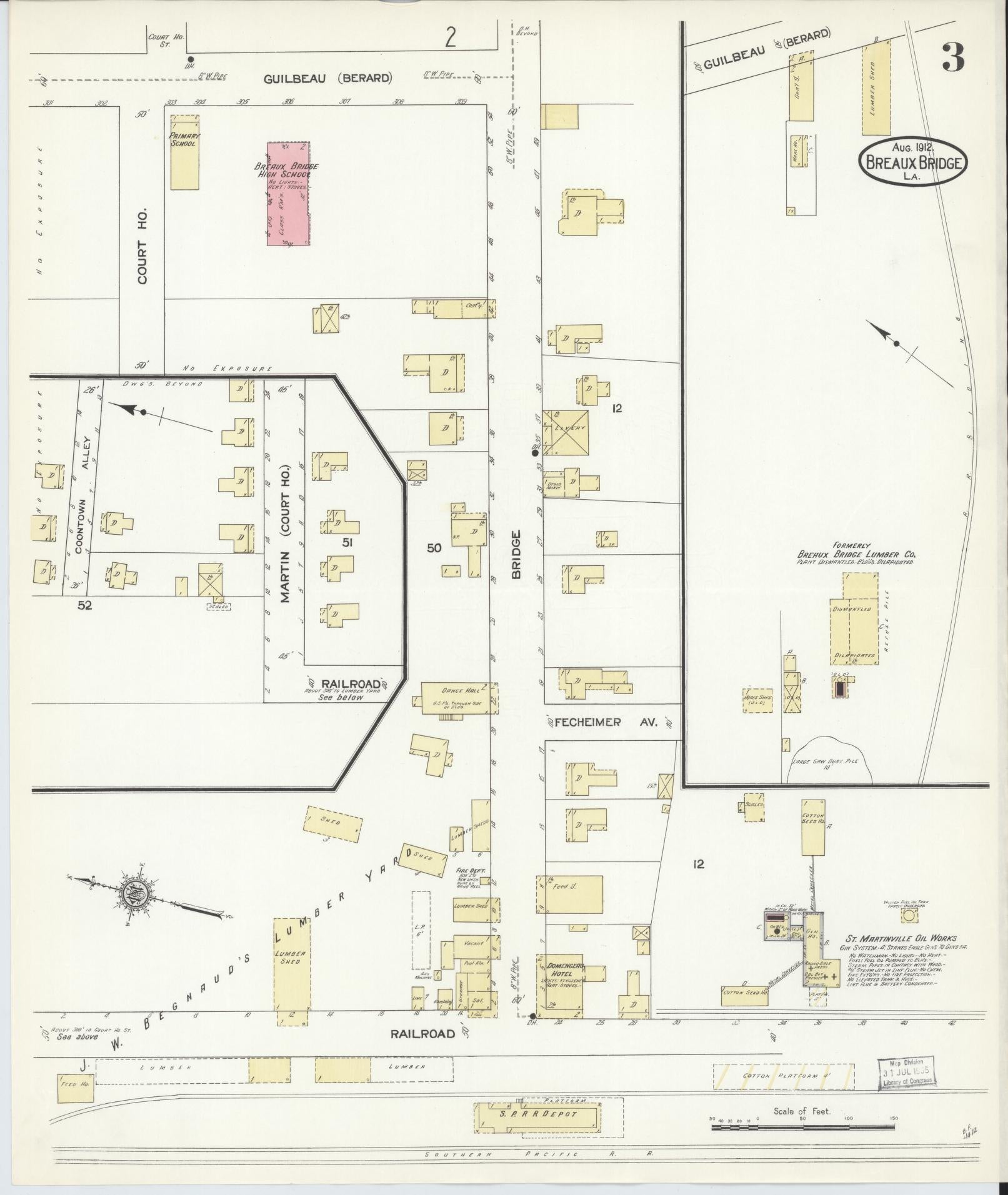 Sanborn Fire Insurance Map from Breaux Bridge, Saint Martin Parish, Louisiana (1912), Sheet #0003 - Complete Map Set gallery image, historic Sanborn map, vintage wall art, Louisiana Louisiana