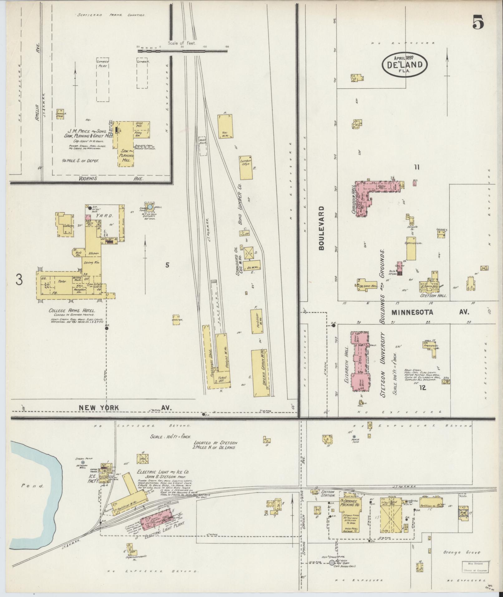 Sanborn Fire Insurance Map from De Land, Volusia County, Florida (1897), Sheet #0005 - Complete Map Set gallery image, historic Sanborn map, vintage wall art, Florida Florida