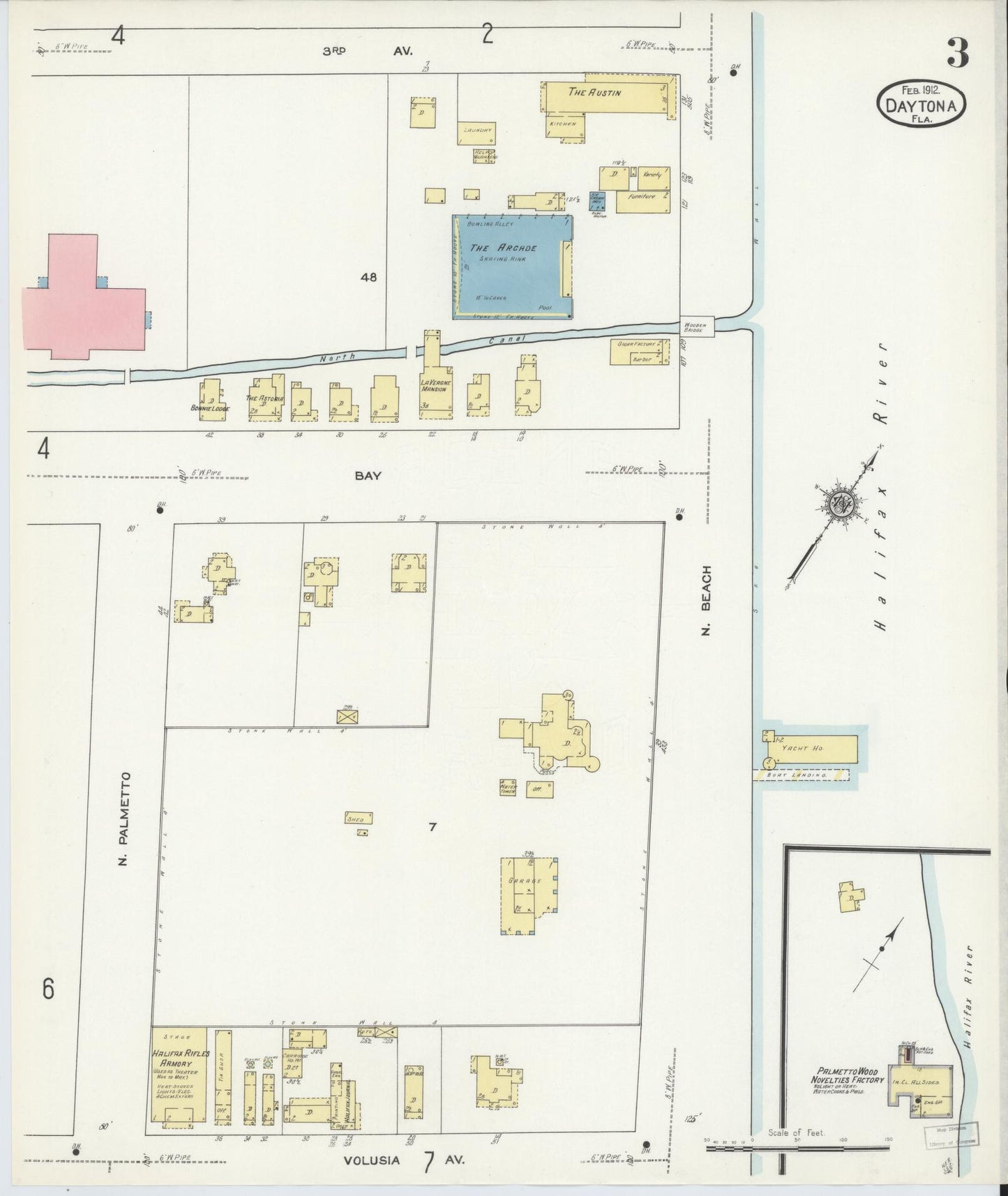 Sanborn Fire Insurance Map from Daytona, Volusia County, Florida (1912), Sheet #0003 - Historic Sanborn Fire Insurance Map Print, vintage old map wall art, antique decor, genealogy gift, Florida Florida map