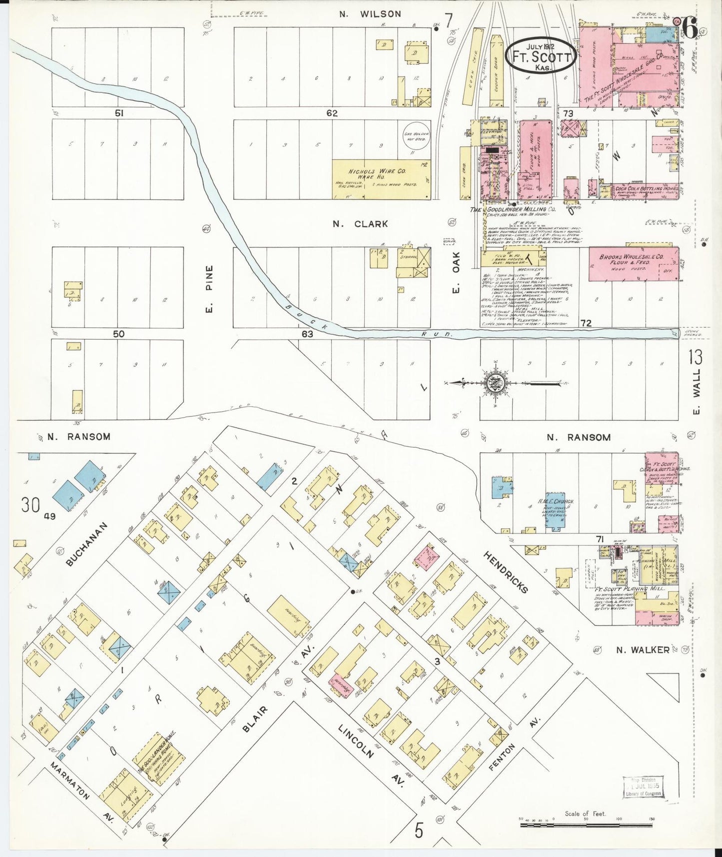 Sanborn Fire Insurance Map from Fort Scott, Bourbon County, Kansas (1912), Sheet #0006 - Complete Map Set gallery image, historic Sanborn map, vintage wall art, Kansas Kansas