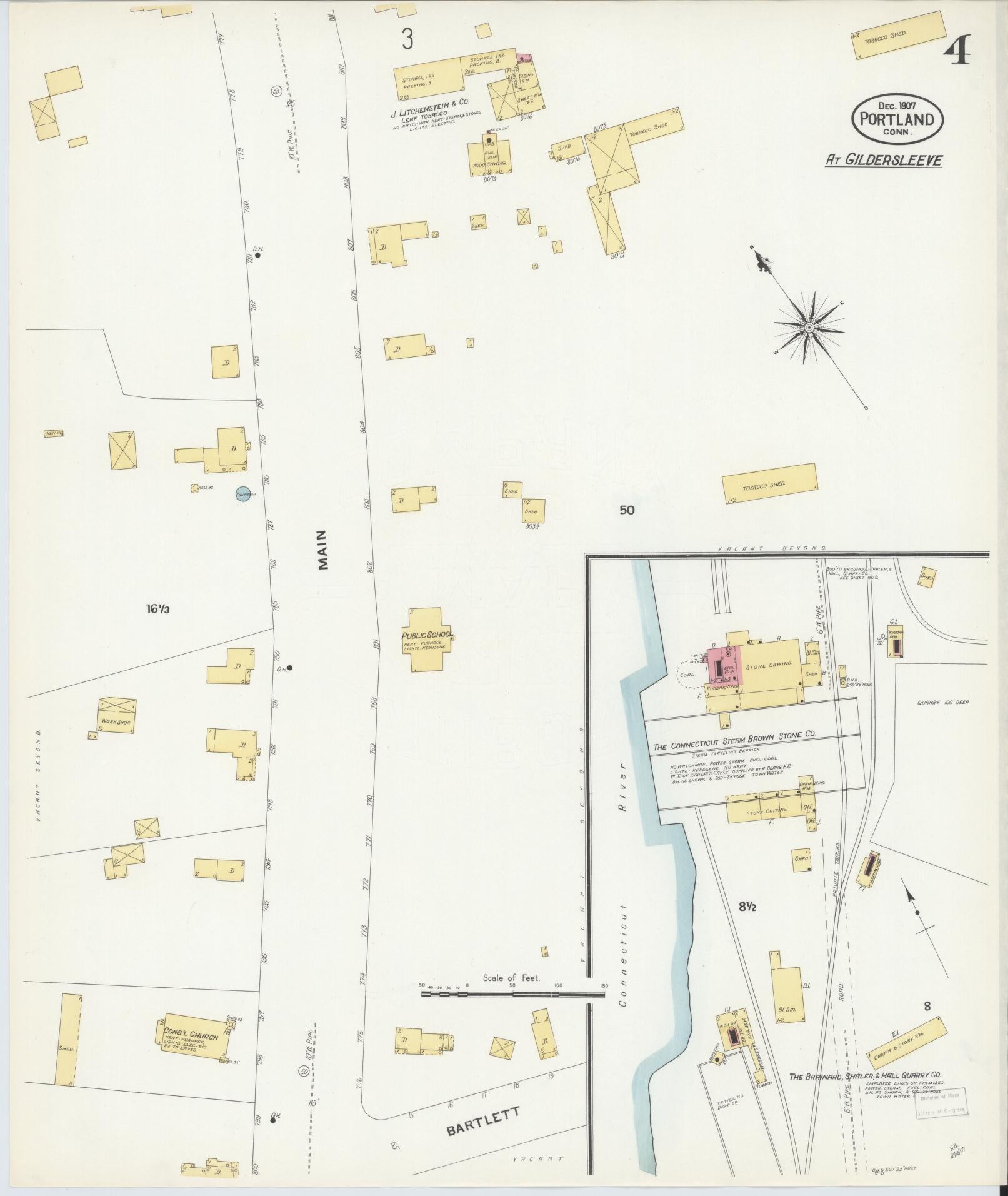 Sanborn Fire Insurance Map from Portland, Middlesex County, Connecticut (1907), Sheet #0004 - Complete Map Set gallery image, historic Sanborn map, vintage wall art, Connecticut Connecticut