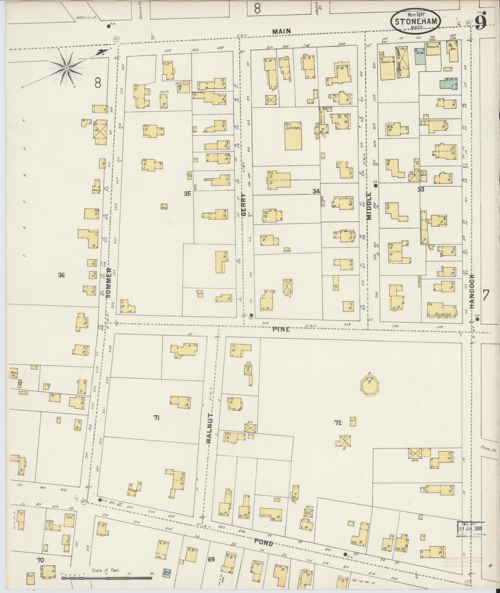 Sanborn Fire Insurance Map from Stoneham, Middlesex County, Massachusetts (1897), Sheet #0009 - Historic Sanborn Fire Insurance Map Print, vintage old map wall art, antique decor, genealogy gift, Massachusetts Massachusetts map