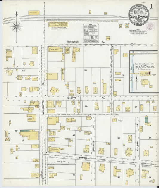 Sanborn Fire Insurance Map from Ocean Springs, Jackson County, Mississippi (1904), Sheet #0001 - Complete Map Set gallery image, historic Sanborn map, vintage wall art, Mississippi Mississippi