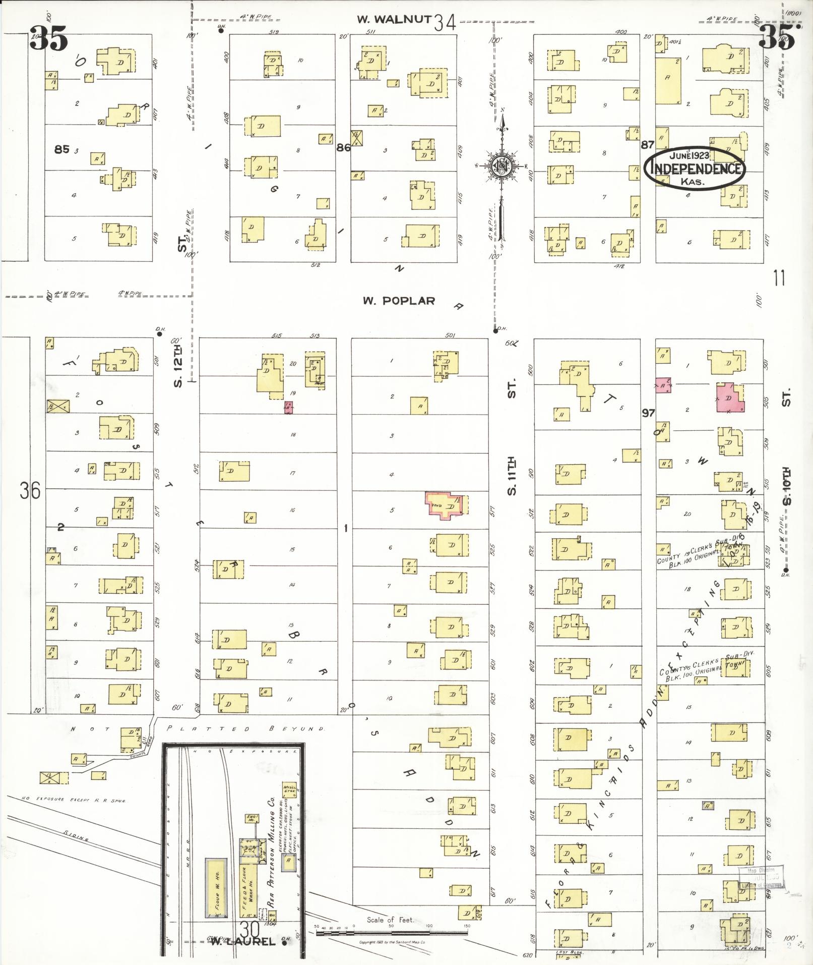 Sanborn Fire Insurance Map from Independence, Montgomery County, Kansas (1923), Sheet #0036 - Historic Sanborn Fire Insurance Map Print, vintage old map wall art, antique decor, genealogy gift, Kansas Kansas map