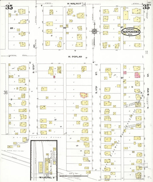 Sanborn Fire Insurance Map from Independence, Montgomery County, Kansas (1923), Sheet #0036 - Historic Sanborn Fire Insurance Map Print, vintage old map wall art, antique decor, genealogy gift, Kansas Kansas map