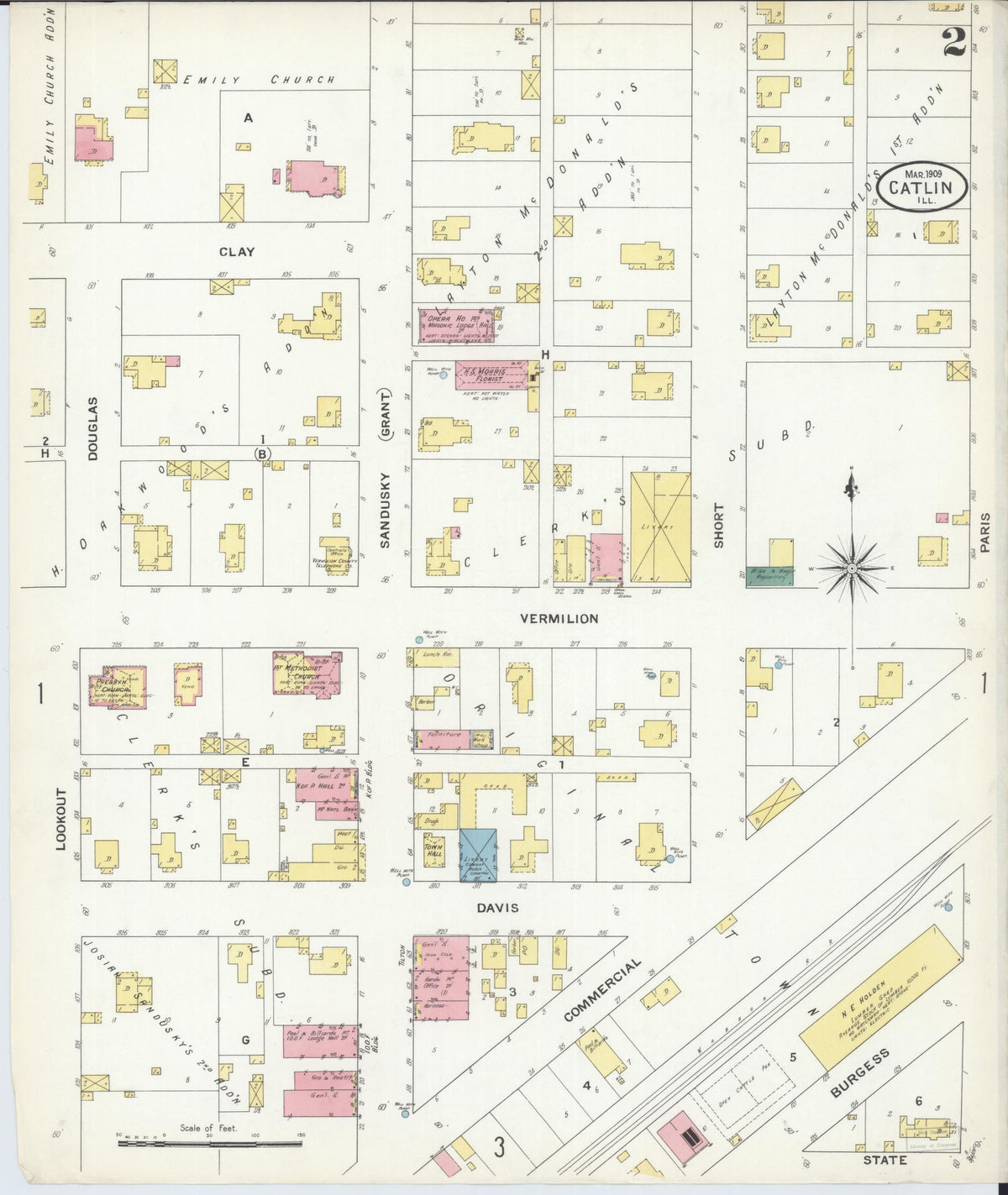 Sanborn Fire Insurance Map from Catlin, Vermilion County, Illinois (1909), Sheet #0002 - Complete Map Set gallery image, historic Sanborn map, vintage wall art, Illinois Illinois