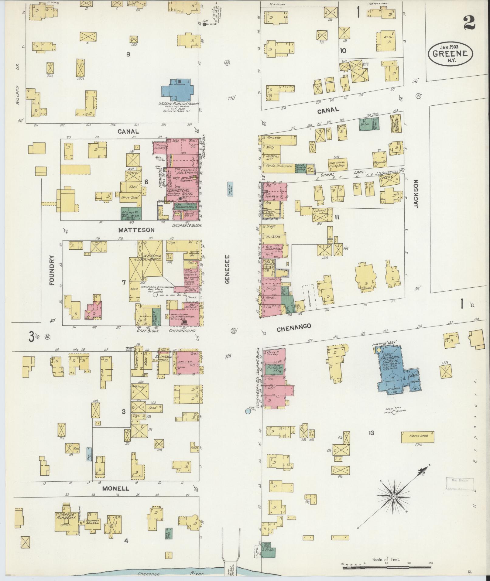 Sanborn Fire Insurance Map from Greene, Chenango County, New York (1903), Sheet #0002 - Complete Map Set gallery image, historic Sanborn map, vintage wall art, New York New York