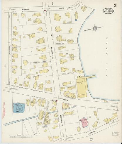 Sanborn Fire Insurance Map from Melrose, Middlesex County, Massachusetts (1915), Sheet #0003 - Historic Sanborn Fire Insurance Map Print, vintage old map wall art, antique decor, genealogy gift, Massachusetts Massachusetts map