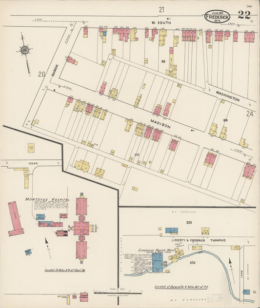Sanborn Fire Insurance Map from Frederick, Frederick County, Maryland (1922), Sheet #0022 - Historic Sanborn Fire Insurance Map Print, vintage old map wall art