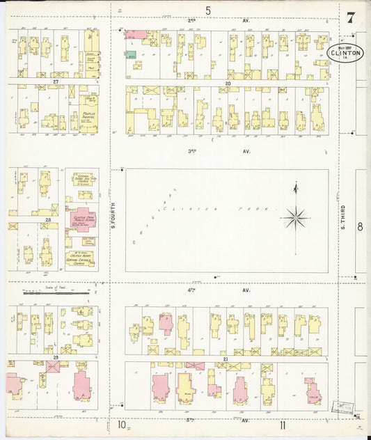 Sanborn Fire Insurance Map from Clinton, Clinton County, Iowa (1897), Sheet #0007 - Historic Sanborn Fire Insurance Map Print, vintage old map wall art
