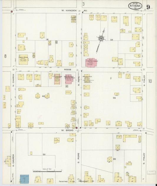 Sanborn Fire Insurance Map from Athens, Clarke County, Georgia (1913), Sheet #0009 - Historic Sanborn Fire Insurance Map Print, vintage old map wall art, antique decor, genealogy gift, Georgia Georgia map