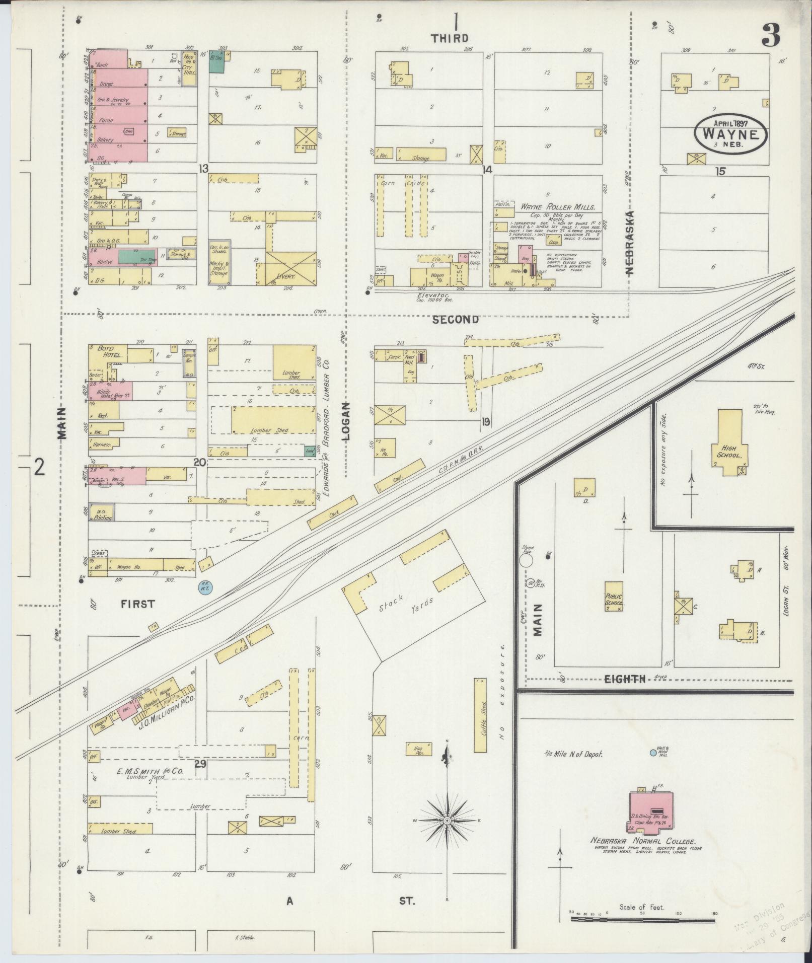 Sanborn Fire Insurance Map from Wayne, Wayne County, Nebraska (1897), Sheet #0003 - Historic Sanborn Fire Insurance Map Print, vintage old map wall art, antique decor, genealogy gift, Nebraska Nebraska map