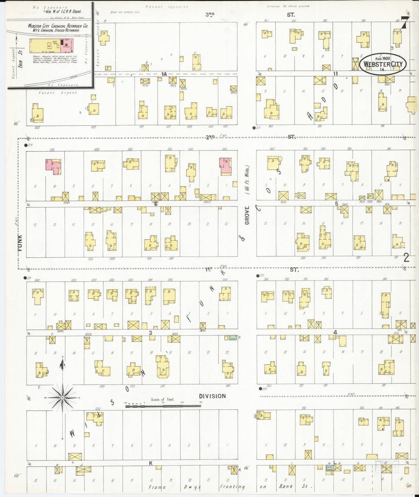 Sanborn Fire Insurance Map from Webster City, Hamilton County, Iowa (1900), Sheet #0007 - Historic Sanborn Fire Insurance Map Print, vintage old map wall art