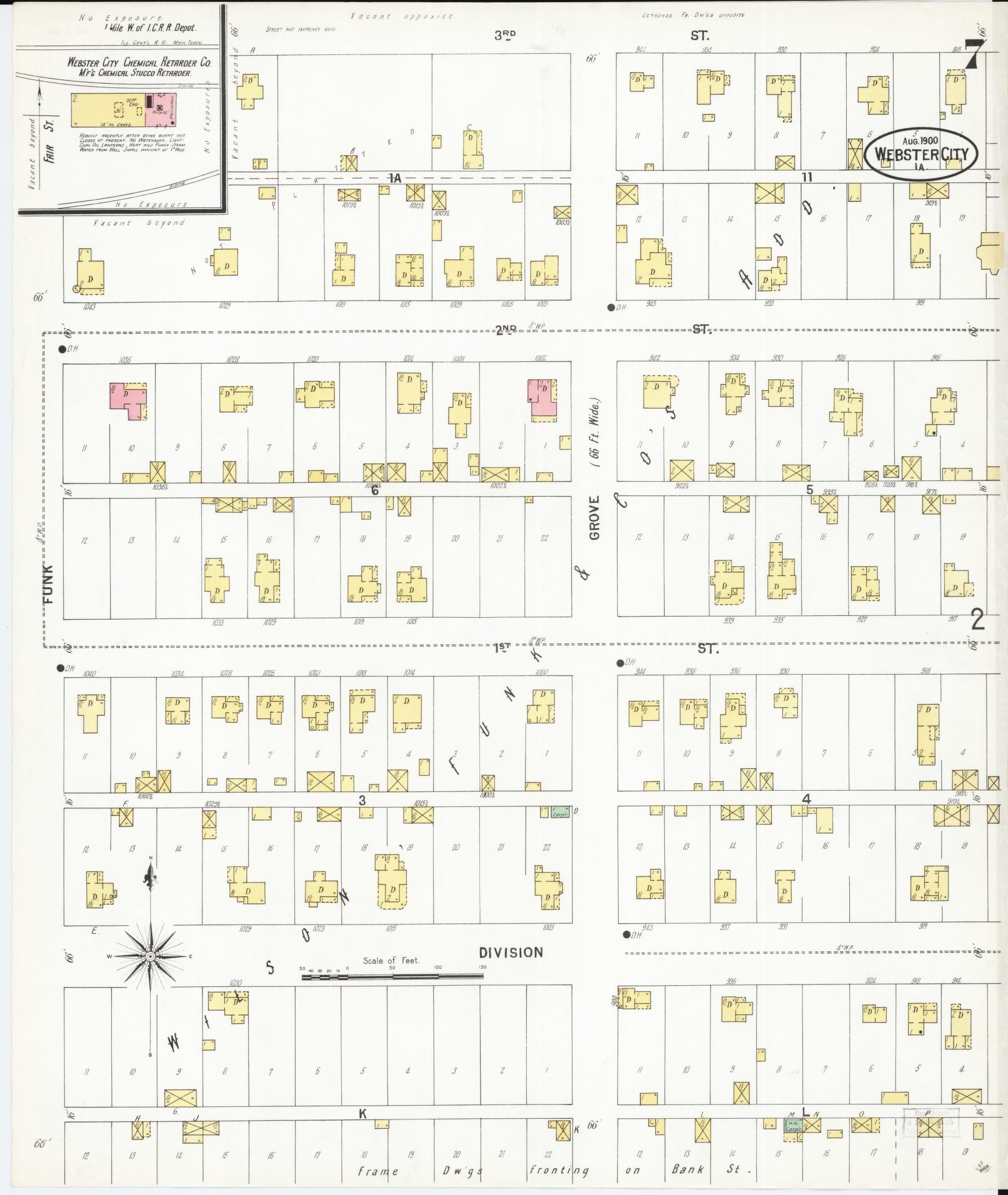 Sanborn Fire Insurance Map from Webster City, Hamilton County, Iowa (1900), Sheet #0007 - Historic Sanborn Fire Insurance Map Print, vintage old map wall art