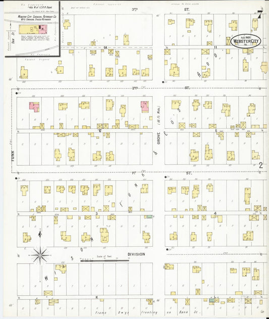 Sanborn Fire Insurance Map from Webster City, Hamilton County, Iowa (1900), Sheet #0007 - Historic Sanborn Fire Insurance Map Print, vintage old map wall art