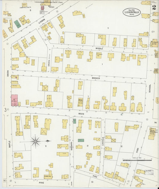 Sanborn Fire Insurance Map from Lisbon Falls, Androscoggin County, Maine (1903), Sheet #0002 - Historic Sanborn Fire Insurance Map Print, vintage old map wall art, antique decor, genealogy gift, Maine Maine map