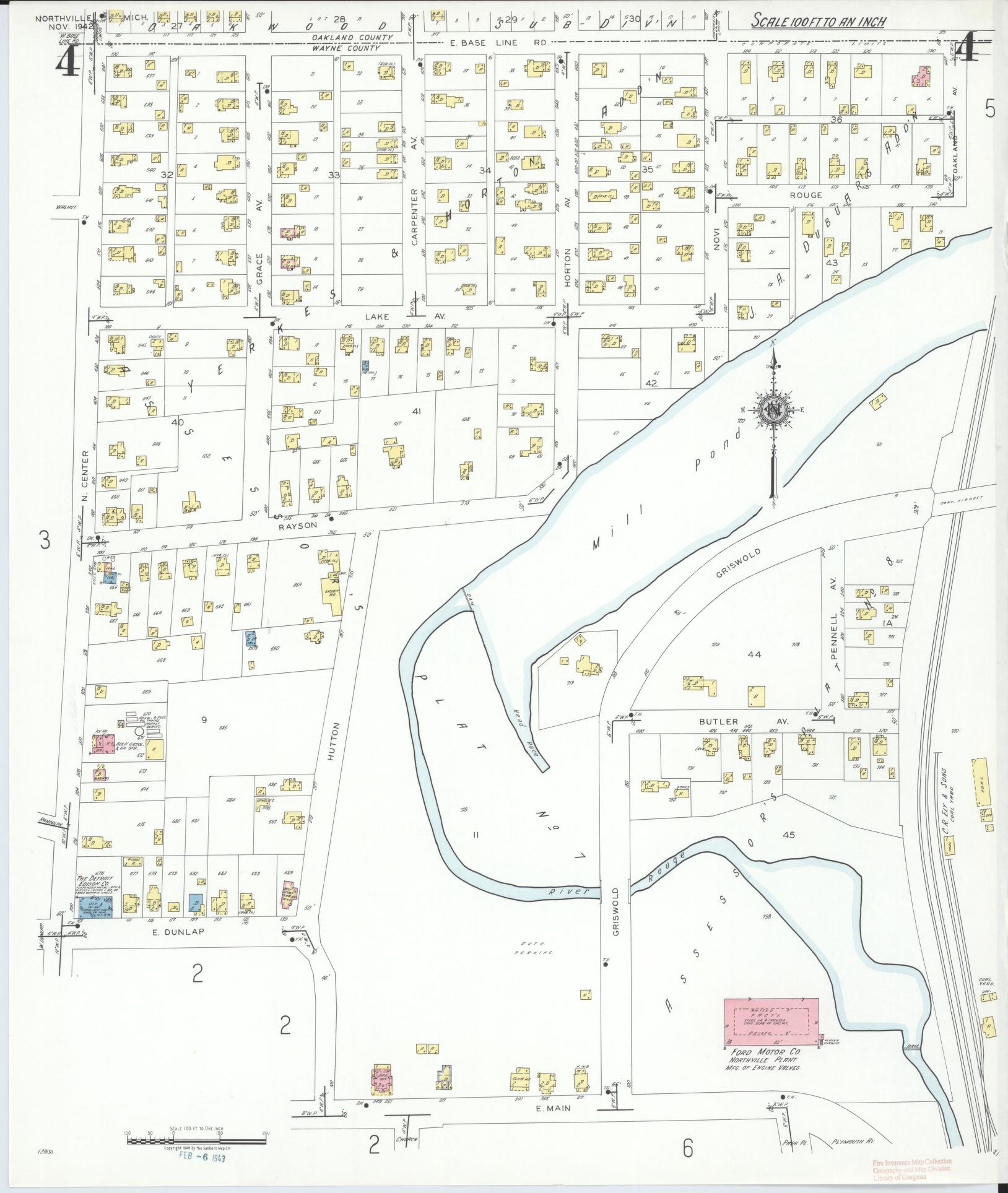 Sanborn Fire Insurance Map from Northville, Wayne County, Michigan (1942), Sheet #0004 - Historic Sanborn Fire Insurance Map Print, vintage old map wall art, antique decor, genealogy gift, Michigan Michigan map