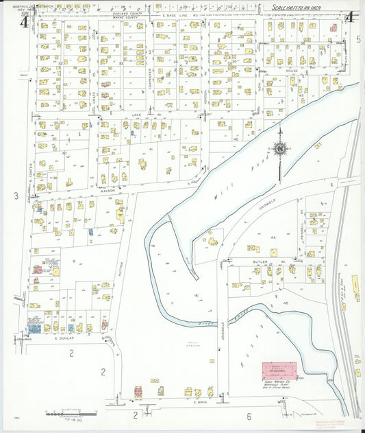 Sanborn Fire Insurance Map from Northville, Wayne County, Michigan (1942), Sheet #0004 - Historic Sanborn Fire Insurance Map Print, vintage old map wall art, antique decor, genealogy gift, Michigan Michigan map