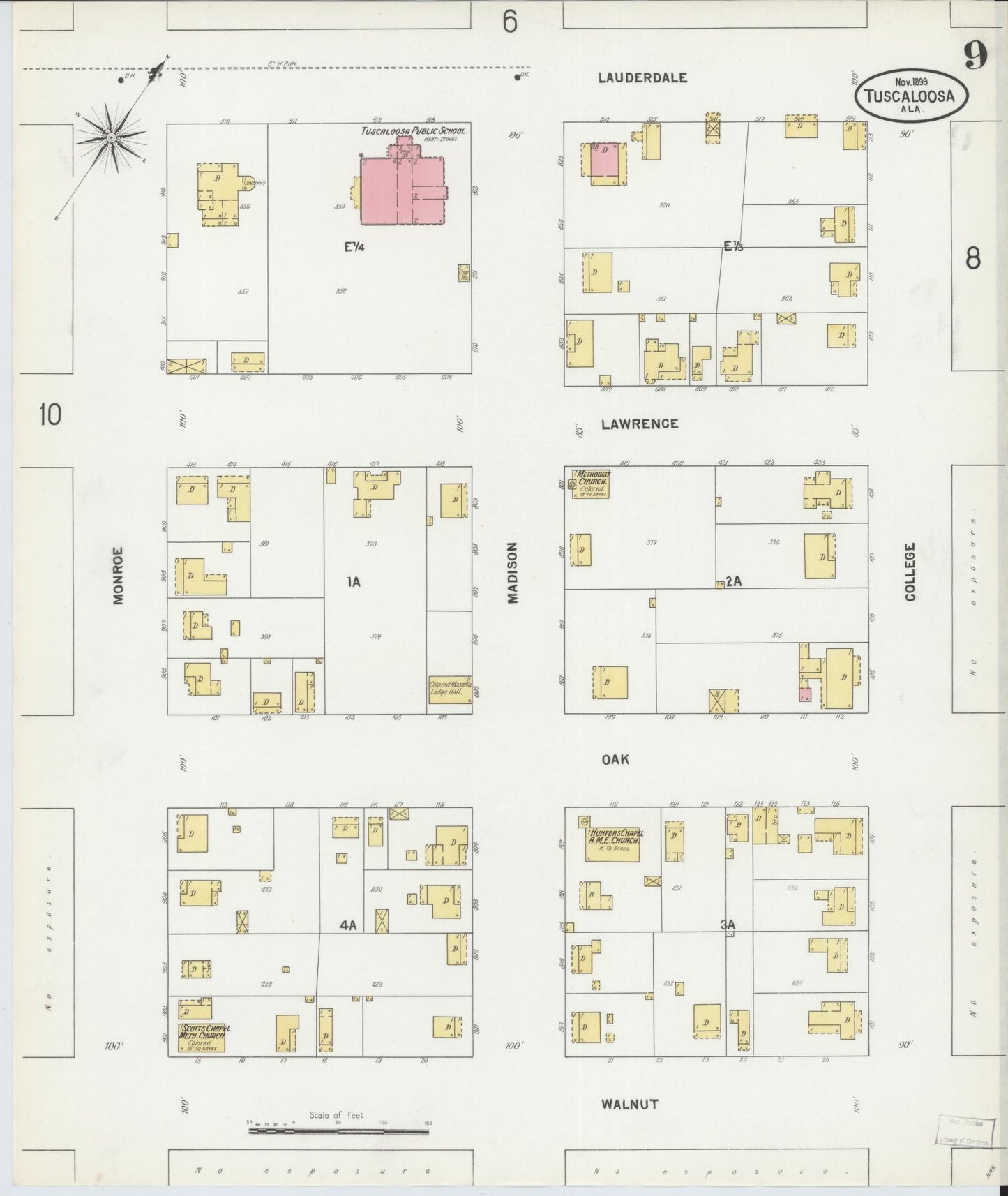 Sanborn Fire Insurance Map from Tuscaloosa, Tuscaloosa County, Alabama (1899), Sheet #0009 - Complete Map Set gallery image, historic Sanborn map, vintage wall art, Alabama Alabama