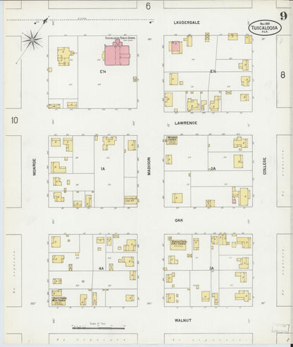 Sanborn Fire Insurance Map from Tuscaloosa, Tuscaloosa County, Alabama (1899), Sheet #0009 - Complete Map Set gallery image, historic Sanborn map, vintage wall art, Alabama Alabama