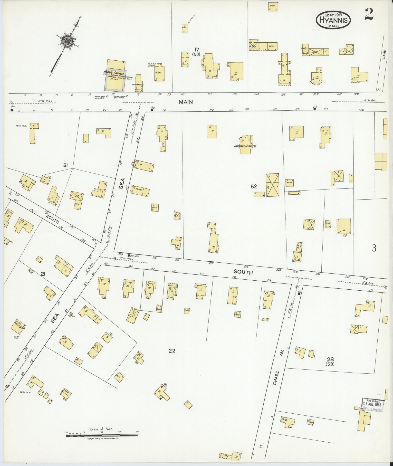 Sanborn Fire Insurance Map from Hyannis, Barnstable County, Massachusetts (1919), Sheet #0002 - Complete Map Set gallery image, historic Sanborn map, vintage wall art, Massachusetts Massachusetts