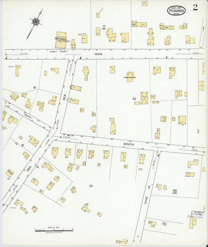 Sanborn Fire Insurance Map from Hyannis, Barnstable County, Massachusetts (1919), Sheet #0002 - Complete Map Set gallery image, historic Sanborn map, vintage wall art, Massachusetts Massachusetts