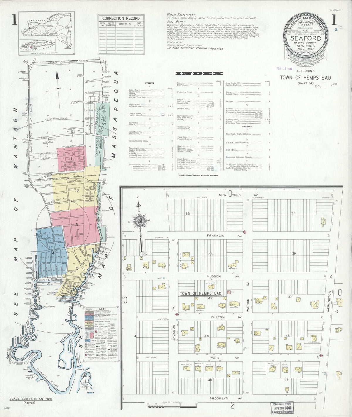 Sanborn Fire Insurance Map from Seaford, Nassau County, New York (1947), Sheet #0001 - Complete Map Set gallery image, historic Sanborn map, vintage wall art, New York New York