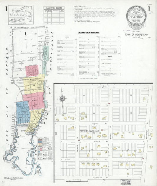 Sanborn Fire Insurance Map from Seaford, Nassau County, New York (1947), Sheet #0001 - Complete Map Set gallery image, historic Sanborn map, vintage wall art, New York New York