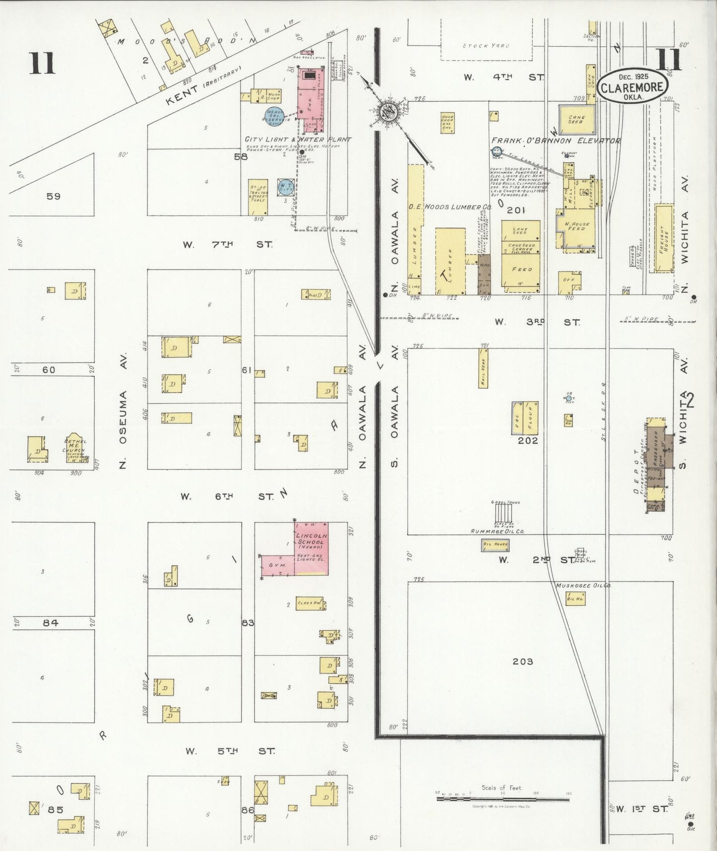 Sanborn Fire Insurance Map from Claremore, Rogers County, Oklahoma (1925), Sheet #0011 - Historic Sanborn Fire Insurance Map Print, vintage old map wall art, antique decor, genealogy gift, Oklahoma Oklahoma map