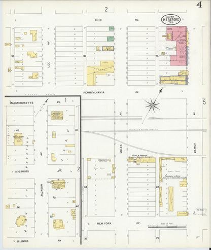 Sanborn Fire Insurance Map from Hereford, Deaf Smith County, Texas (1908), Sheet #0004 - Complete Map Set gallery image, historic Sanborn map, vintage wall art, Texas Texas