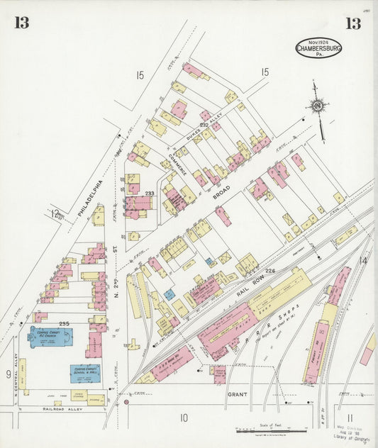 Sanborn Fire Insurance Map from Chambersburg, Franklin County, Pennsylvania (1924), Sheet #0013 - Historic Sanborn Fire Insurance Map Print, vintage old map wall art, antique decor, genealogy gift, Pennsylvania Pennsylvania map