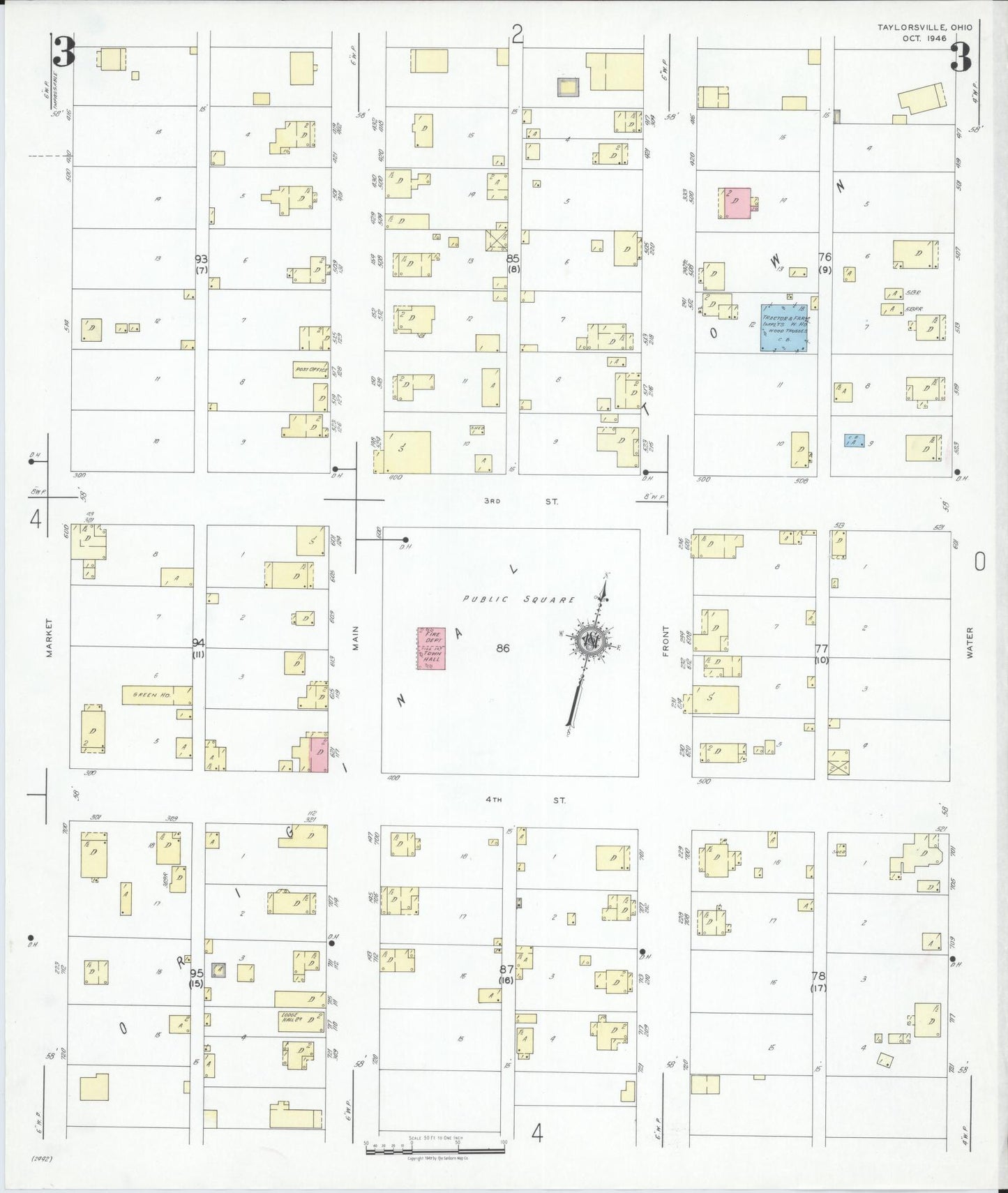 Sanborn Fire Insurance Map from Taylorsville, Muskingum County, Ohio (1946), Sheet #0003 - Historic Sanborn Fire Insurance Map Print, vintage old map wall art, antique decor, genealogy gift, Ohio Ohio map