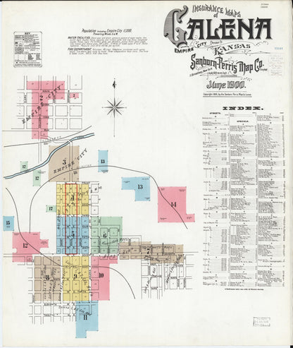 Sanborn Fire Insurance Map from Galena, Cherokee County, Kansas (1900), Sheet #0001 - Complete Map Set gallery image, historic Sanborn map, vintage wall art, Kansas Kansas