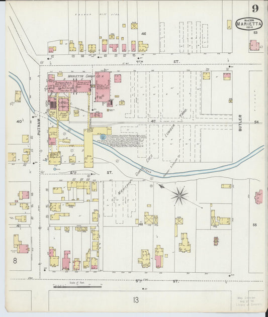 Sanborn Fire Insurance Map from Marietta, Washington County, Ohio (1896), Sheet #0009 - Historic Sanborn Fire Insurance Map Print, vintage old map wall art, antique decor, genealogy gift, Ohio Ohio map