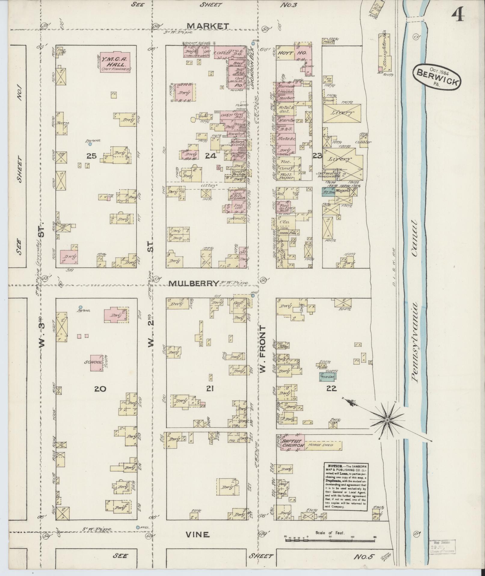 Sanborn Fire Insurance Map from Berwick, Columbia County, Pennsylvania (1884), Sheet #0004 - Historic Sanborn Fire Insurance Map Print, vintage old map wall art, antique decor, genealogy gift, Pennsylvania Pennsylvania map