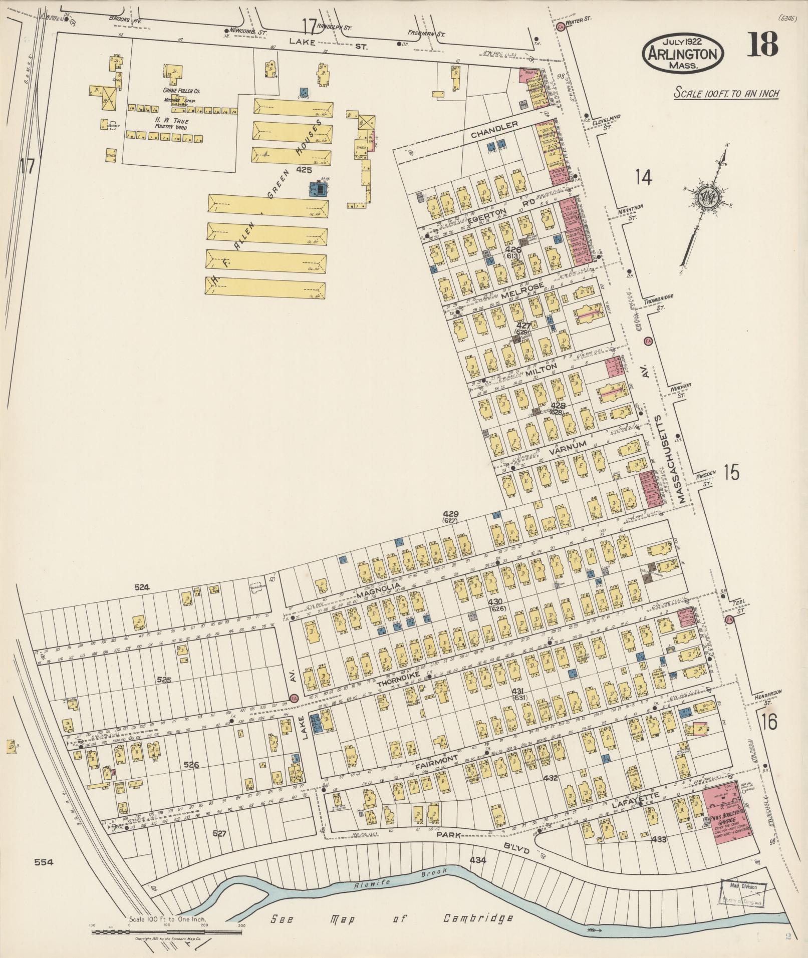 Sanborn Fire Insurance Map from Arlington, Middlesex County, Massachusetts (1922), Sheet #0018 - Complete Map Set gallery image, historic Sanborn map, vintage wall art, Massachusetts Massachusetts