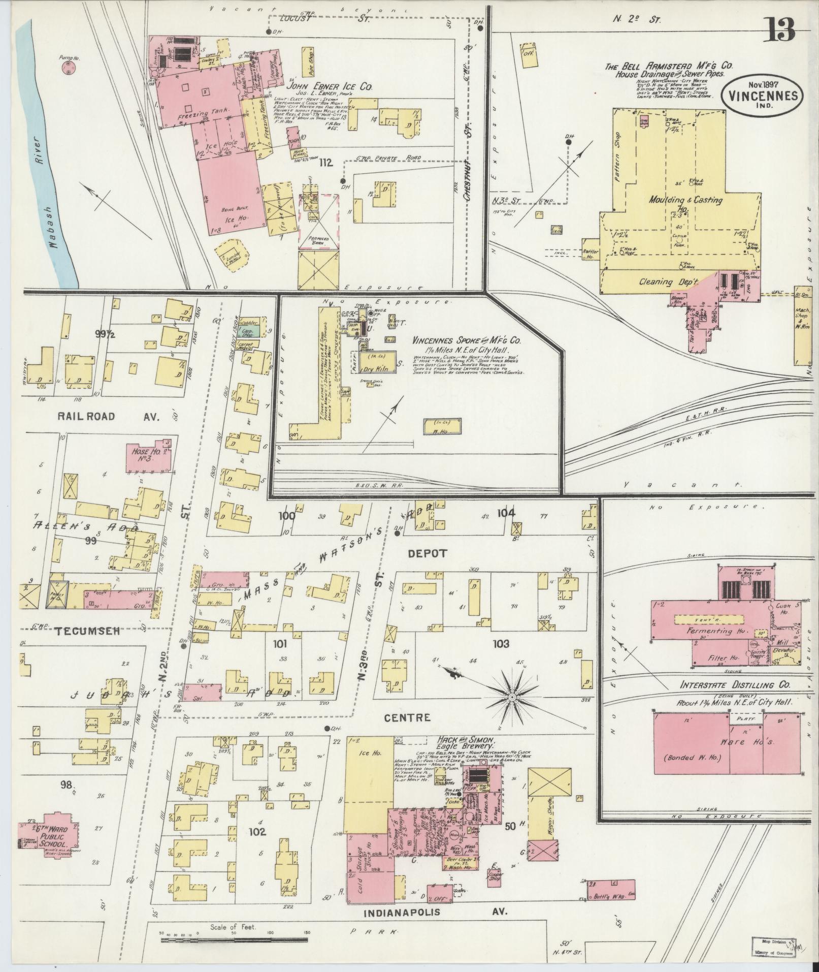 Sanborn Fire Insurance Map from Vincennes, Knox County, Indiana (1897), Sheet #0013 - Complete Map Set gallery image, historic Sanborn map, vintage wall art, Indiana Indiana