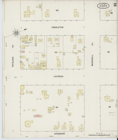 Sanborn Fire Insurance Map from Aiken, Aiken County, South Carolina (1889), Sheet #0002 - Complete Map Set gallery image, historic Sanborn map, vintage wall art, South Carolina South Carolina