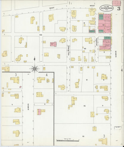 Sanborn Fire Insurance Map from Henderson, Rusk County, Texas (1906), Sheet #0003 - Complete Map Set gallery image, historic Sanborn map, vintage wall art, Texas Texas